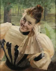 John Kellogg Woodruff, A Beauty with Fan, Oil on canvas