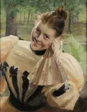 John Kellogg Woodruff, A Beauty with Fan, Oil on canvas