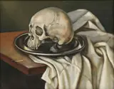 British School, Memento Mori Still Life with Skull, Oil on board