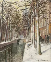 Daniel Muehlhaus, Winter Cityscape, Oil on Canvas
