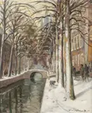 Daniel Muehlhaus, Winter Cityscape, Oil on Canvas