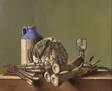 Jack Hartert, Still Life with Asparagus and Cauliflower, Oil on board