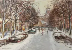 Daniel Muehlhaus, Winter Canal Scene, Oil on Canvas