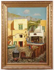 Antonio Odierna, A Shoreline Scene - Capri, Oil on canvas