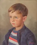 Wilhelmine Pio-Olsen, Portrait of a Boy in a Striped Shirt and Jacket, Oil on canvas