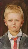 German School, Portrait of a Boy in Red Tie circa 1920, Oil on canvas board