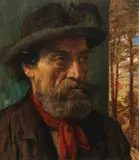 Helene Ida Roth, Portrait of Bearded Man with Hat, Oil on board