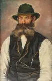 N. Lang, Portrait of a Bearded Man in Green Hat and Dark Vest, 1905, Oil on canvas