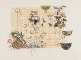 Hung Liu, Children at Work; Boy with Pots, Lithograph with collage
