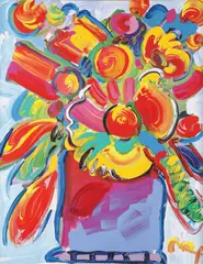 Flowers by Peter Max, Mixed media and acrylic on lithograph, sold Nov 2023