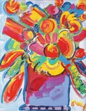 Peter Max, Flowers, Mixed media and acrylic on lithograph