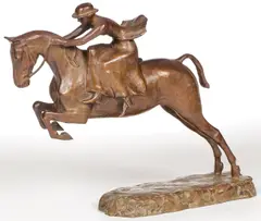 Fred Voelckering, Taking a Jump, Bronze with brown patina