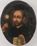 Spanish School, Portrait of Saint Ignatius of Loyola Holding a Monstrance and Book Inscribed with the Jesuit Motto in Latin