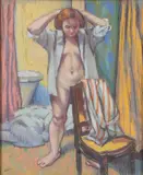 French School, Standing Nude Near Bath, Pastel on paper