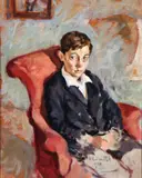 Oscar Cavallet, Portrait of a Young Boy Sitting in Chair (obverse) and perhaps a Self Portriat (verso) -, Oil on board, painted on both sides