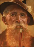 Bernd Funke, Portrait of Red Bearded Tyrolean Man with a Pipe, Oil on Masonite