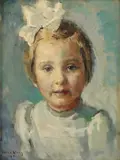 René Wong Lun Hing, Portrait of a Young Girl with a White Bow in her Hair 1951, Oil on canvas