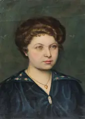 Erich Bamler, Portrait of a Woman with a Heart-Shaped Necklace and Floral Collar, Oil on canvas