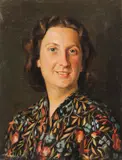 German School, Portrait of Woman in Colorful Shirt