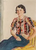 Willi Holtmann, Portrait of a Seated Woman in a Multicolored Blouse, Oil on canvas
