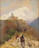 Lev Feliksovich Lagorio, Cossack on Horseback with Distant Castle -, Oil on canvas