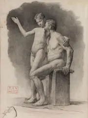 Valentin Serov, Academic Nude Study of a Man and Boy -, Charcoal on paper