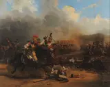 Pierre Jules Jollivet, Napoleonic Battle Scene ‐ French Cuirassier and Russian Dragoon Regiment, Oil on canvas
