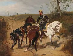Emil Hünten, Hussars on Horseback -, Oil on canvas