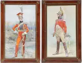 Alphonse Lalauze, Matching pair of Napoleonic Wars French Soldier Portraits - Colonel of the Lancers and a Trumpeter of the Dragoons -, Watercolor and gouache