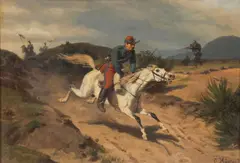 Emil Hünten, Galloping Dispatch Rider Under Enemy Fire -, Oil on canvas