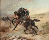 Wilfrid Constant Beauquesne, A Cavalry Scene -, Oil on canvas