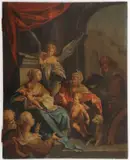 Hans von Aachen, The Holy Family with St. Catherine, St. John, Zacharias, and Elizabeth -, Oil on wood panel
