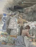Charles Maurin, The Flower Market, Pastel