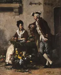 Attributted to Victor Gilbert, The Courtship, Oil on canvas
