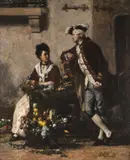 Attributted to Victor Gilbert, The Courtship, Oil on canvas