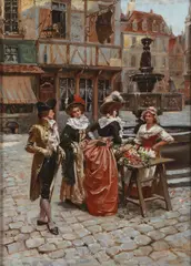The Flower Seller by Henri-Victor Lesur, Oil on chamfered wood panel, sold Apr 2023