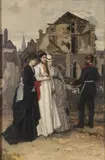 Francois du Mont, Women with Soldier Amongst City Ruins -, Oil on chamfered wood panel