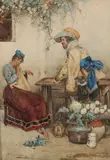 G. Polidori, Amorous Scene with Cavalier and Young Beauty -, Watercolor