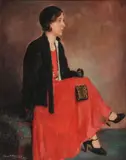 Edouard Rombaux, Portrait of a Young Woman in a Red Dress ‐, Oil on canvas