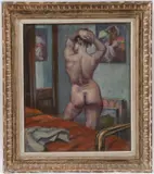French School, Nude Female in Artist's Bedroom, Pastel on paper