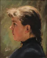 Munich School, Portrait of a Young Girl ‐, Oil on board