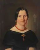 Continental School, Portrait of Woman Wearing Coral Jewelry -, Oil on canvas