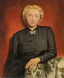 Helene Kröger, Portrait of a Woman with a Butterfly Brooch ‐, Oil on canvas