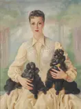Alexander Rosenfeld, Portrait of a Woman Holding Poodles ‐‐ Purportedly Actress Deborah Kerr -, Oil on canvas