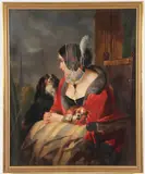 German School, Portrait of a Seated Woman with King Charles Spaniels -, Oil on canvas