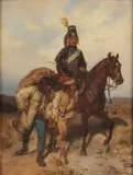 Emil Hünten, A Prussian Hussar with Captives, Oil on canvas
