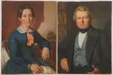 Jakob Veesemeyer, Portrait of a Man Sitting in his Library and a Portrait of a Woman in a Blue Dress ‐, Oil on canvas laid down