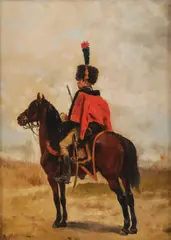 Édouard Detaille, Portrait of French Hussar on Horseback, Oil on canvas