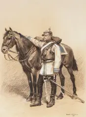 Édouard Detaille, Prussian Cuirassier Franco-Prussian War -, Pencil and gouache on paper