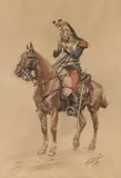 Soldier on Horseback - by Karl Frederik Christian Hansen-Reistrup, Watercolor, sold Apr 2023
